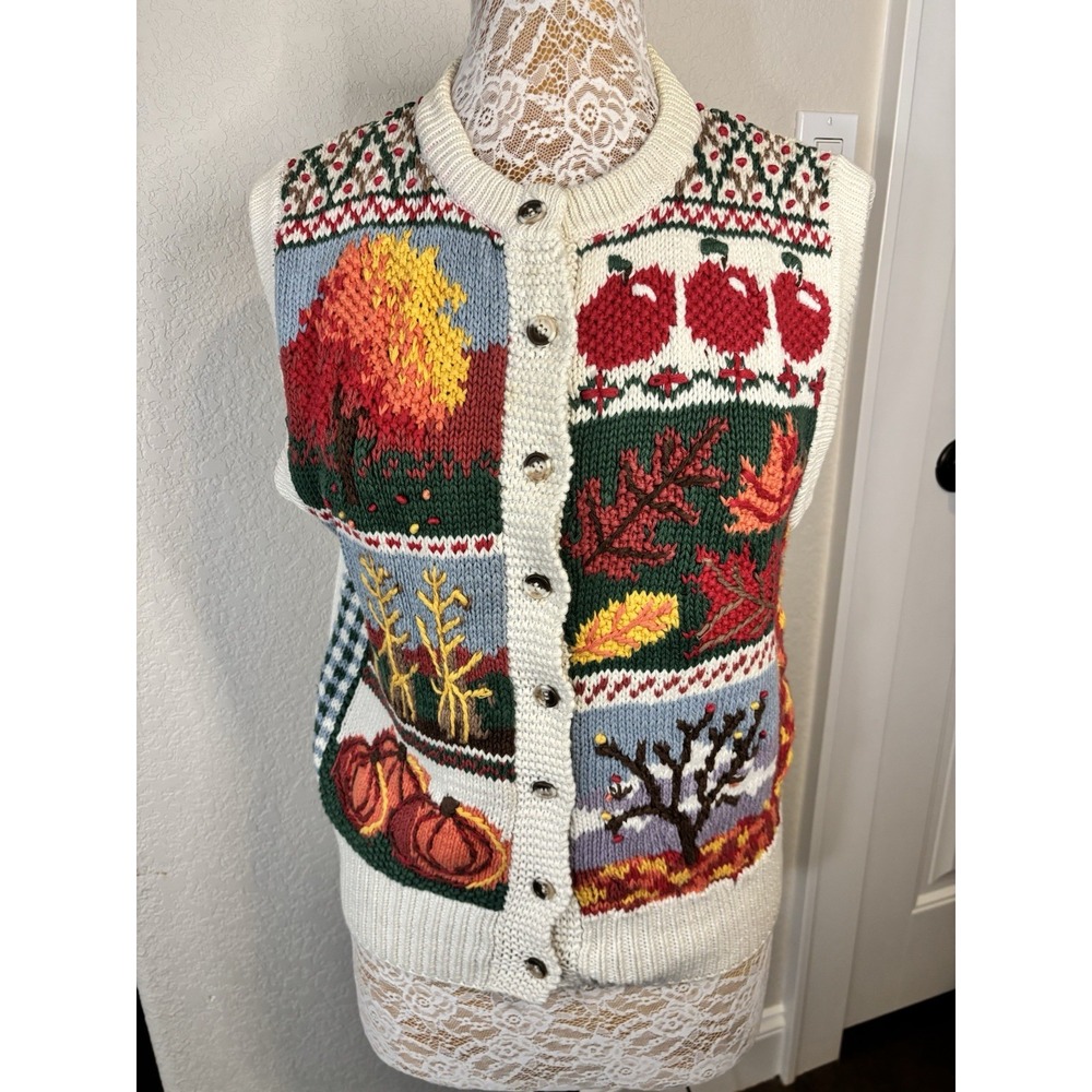 Vintage Orvis Fall  Autumn Patchwork Sweater Best Size Small Teacher Core Granny